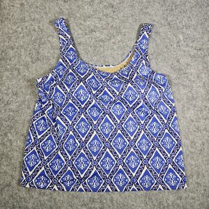Lands End Womens Blue Geometric Tankini UPF 50+ Beach Swim Vacation Size 18W Reg